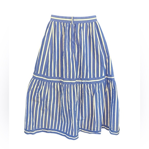 J CREW Button Front Striped Midi white and blue 100% cotton sz 2 skirt preloved - Picture 8 of 9